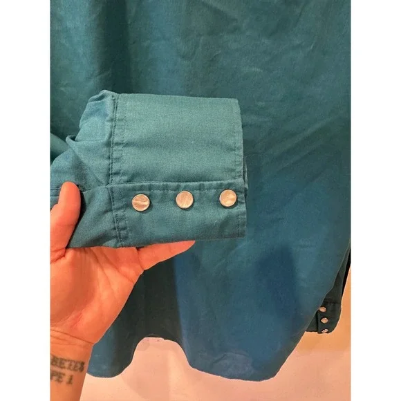 H Bar C California Ranchwear Long Tail Turquoise Button-Up Pearl Snap Western - Picture 4 of 5